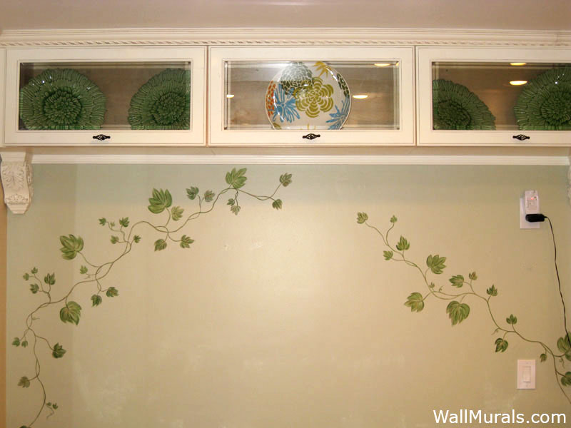 Painted Ivy Border In Kitchen - Wall Painting For Kitchen - HD Wallpaper 