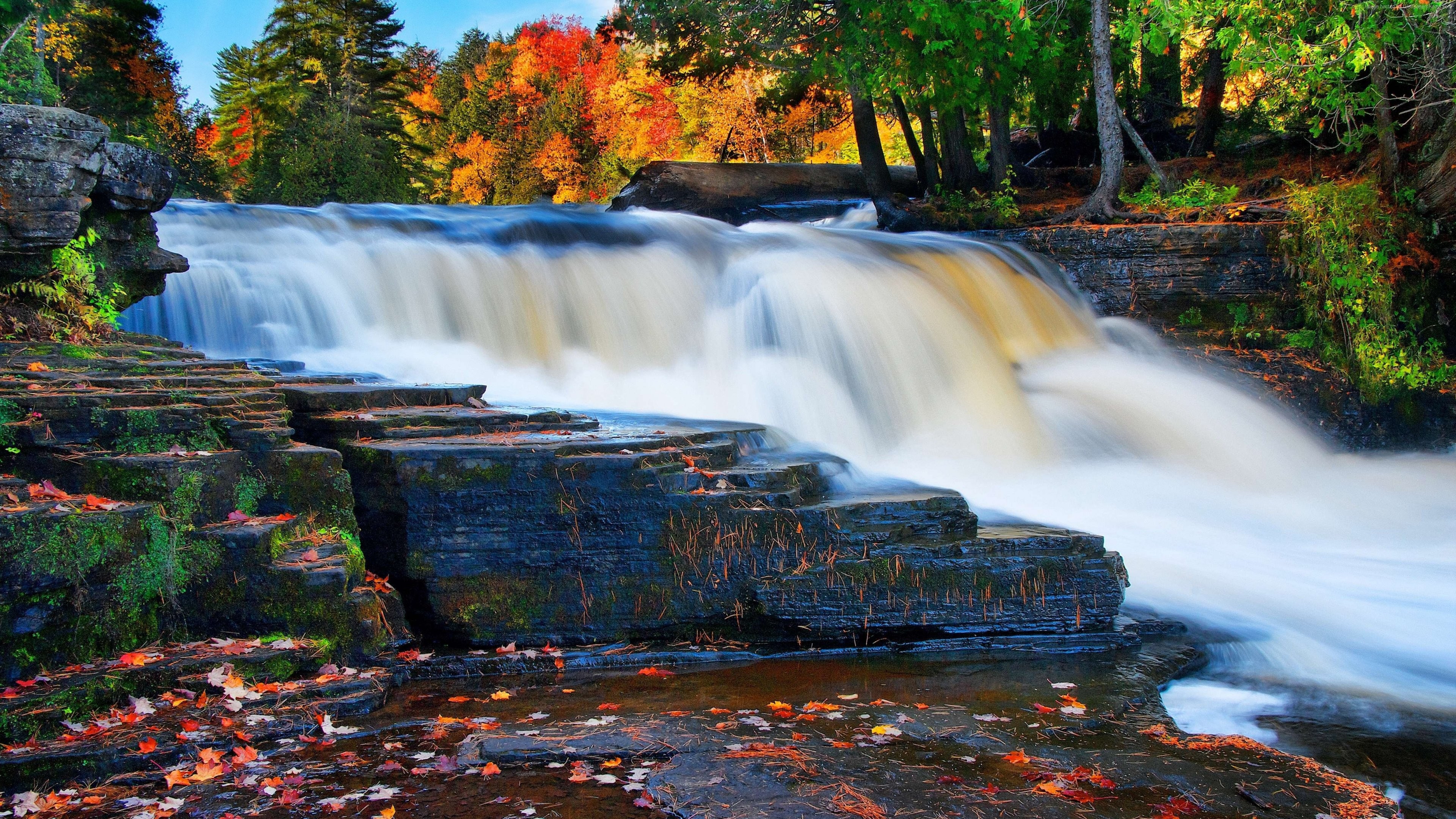 Autumn Waterfall 4k - HD Wallpaper 