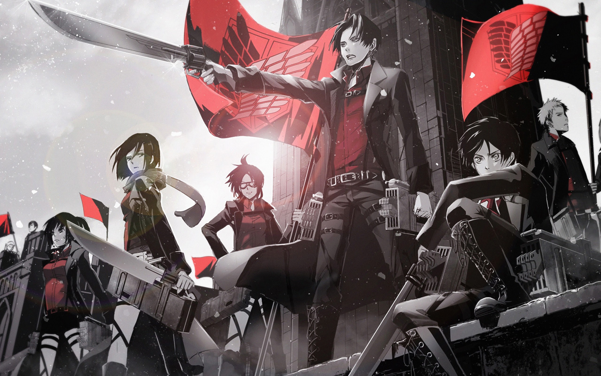 Survey Corps, Levi, Eren, Attack On Titan, 4k, - Hd Wallpaper Survey Corps Logo - HD Wallpaper 