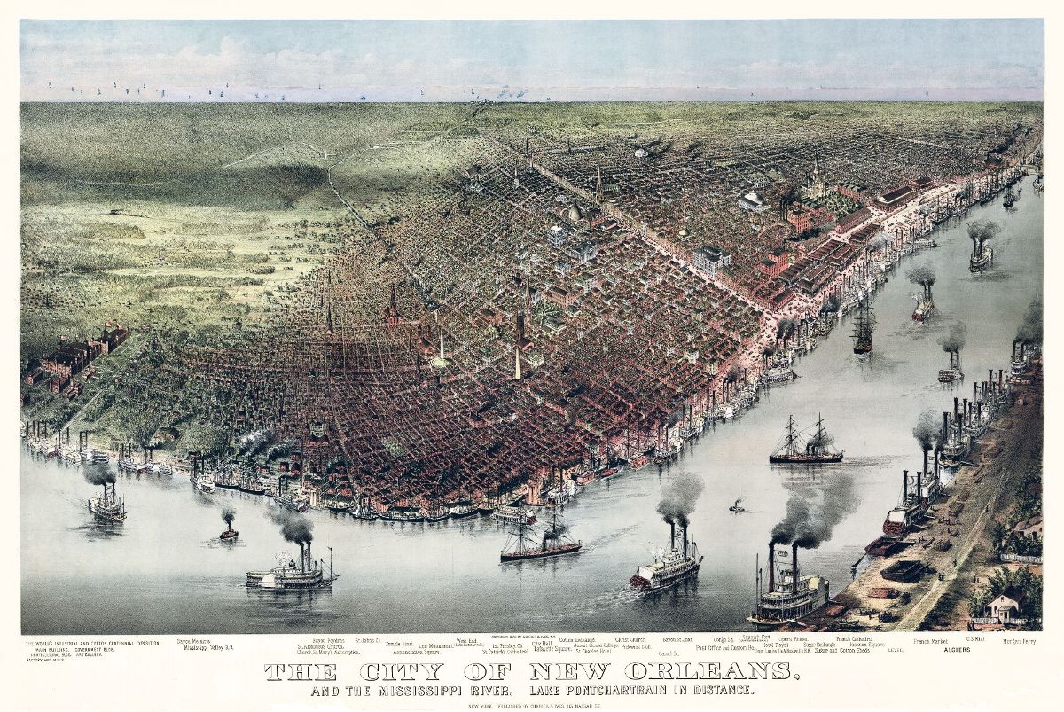 Vintage New Orleans Map Birds Eye - HD Wallpaper 