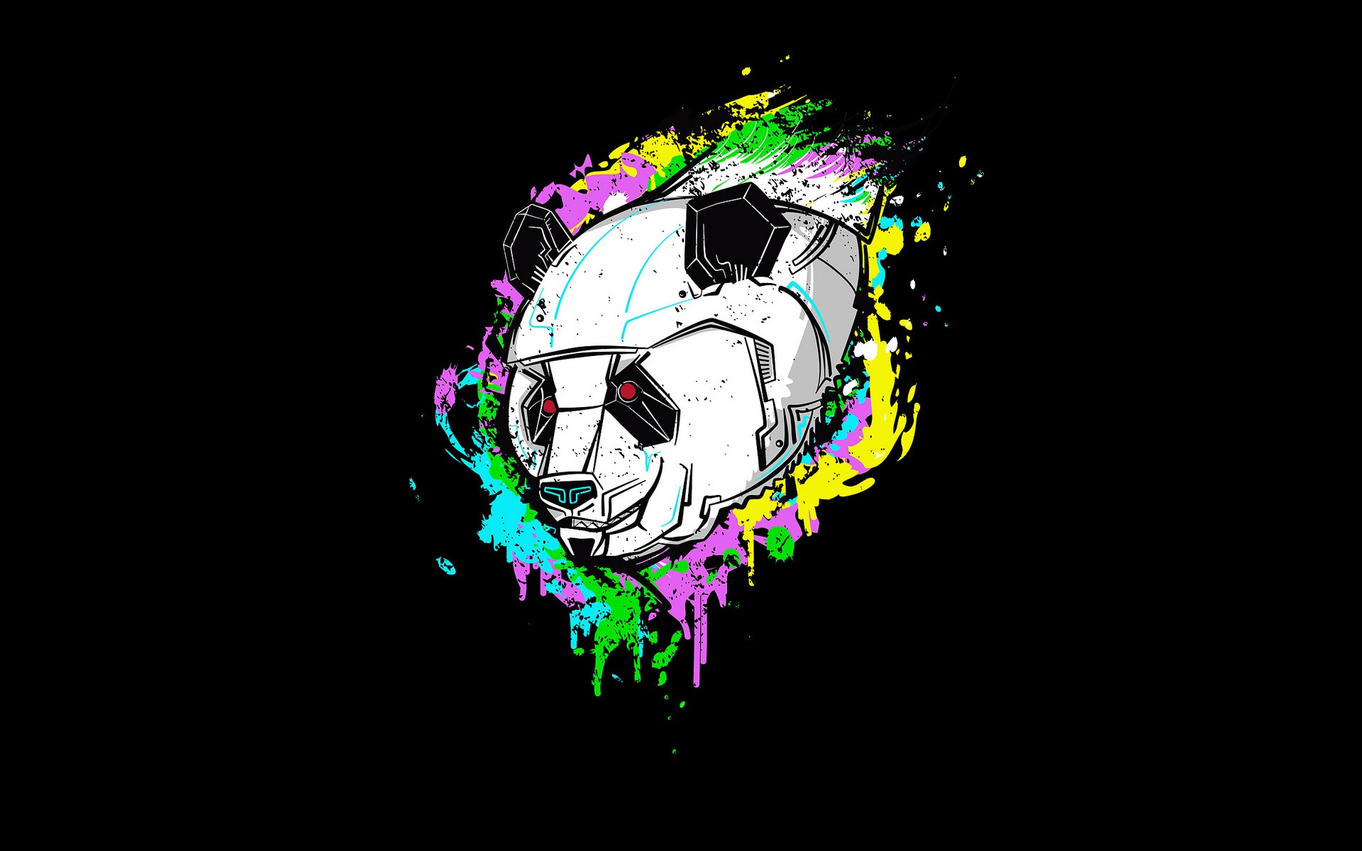 Wallpaper Art Picture, Panda, Robot, Black Background - Robot Pandas - HD Wallpaper 