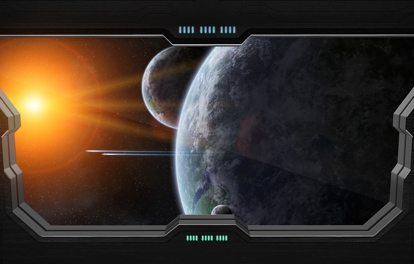 Photo Wallpaper Window, Planet, Sci Fi, View Space - View Of Outer Space From Inside - HD Wallpaper 