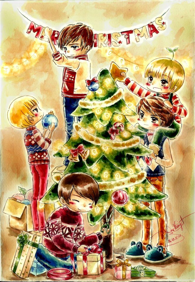 Anime, Kim Ki Bum , Choi Minho, Lee Jin Ki, Lee Tae - Shinee Christmas Fanart - HD Wallpaper 