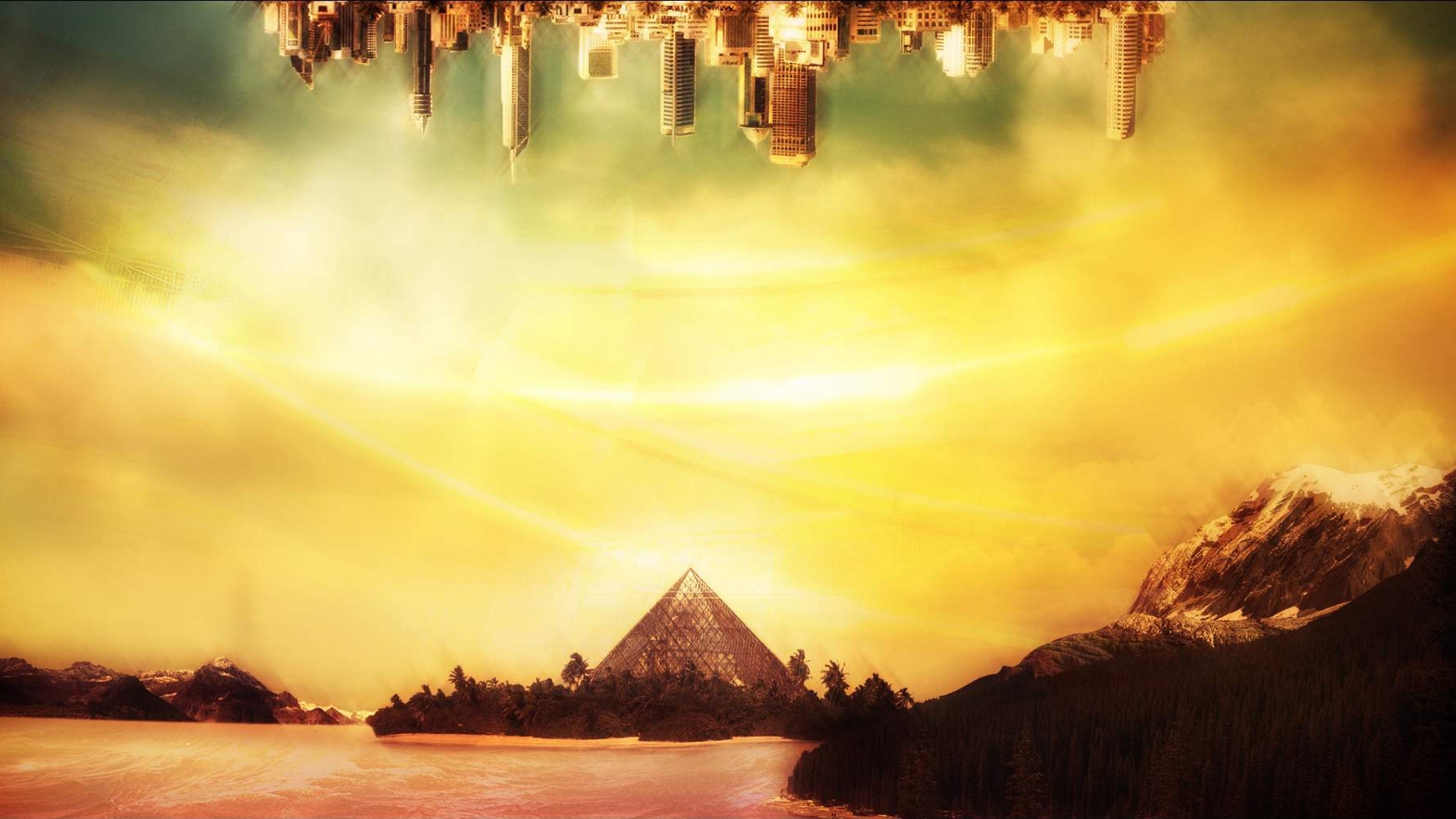 Upside-down World, City, Landscape, Wallpaper - Neon Genesis Evangelion Landscape - HD Wallpaper 