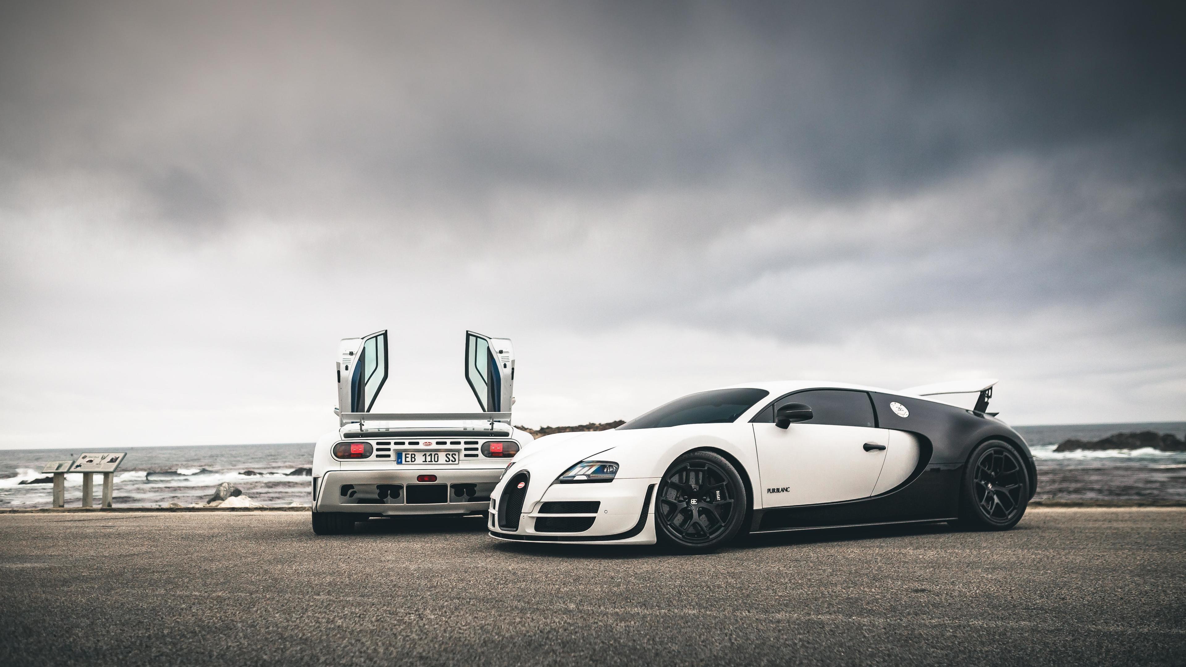 Bugatti Veyron Ss And Eb110ss By The Sea 5k - Bugatti Chiron Wallpaper 4k Pc - HD Wallpaper 