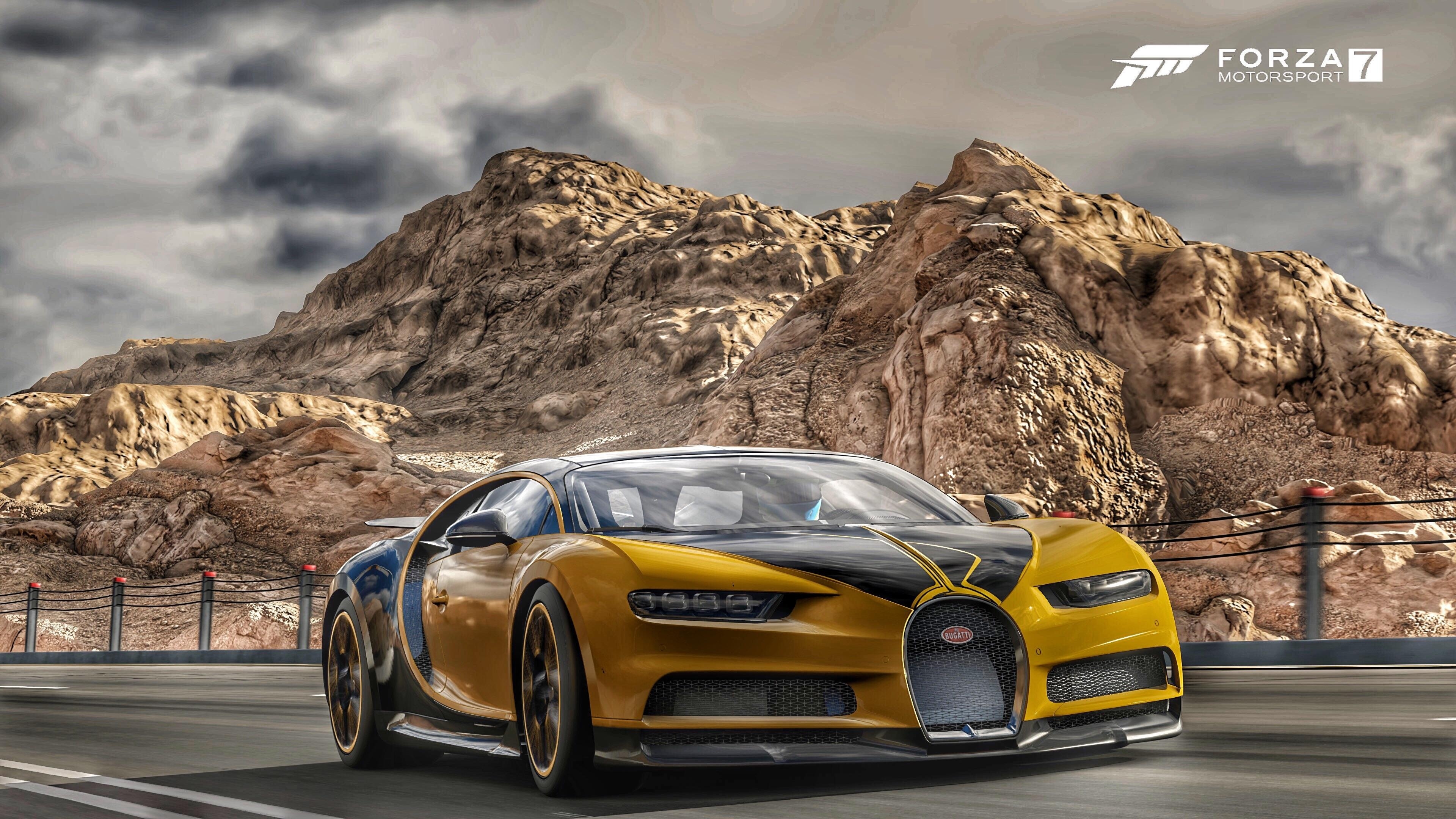 Forza Horizon 4, Bugatti, Supercars, Yellow, Mountain - Forza Horizon 4 Bugatti Chiron - HD Wallpaper 