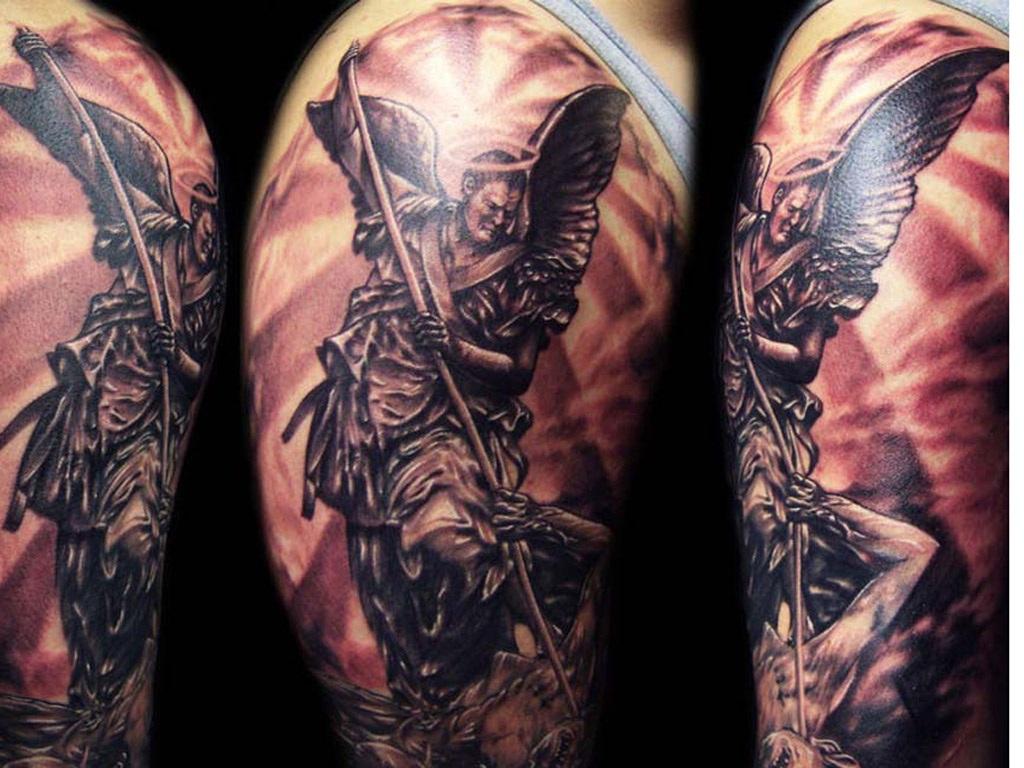 St Michael Tattoo Art Wallpaper - St Michael Spear Tattoo - HD Wallpaper 