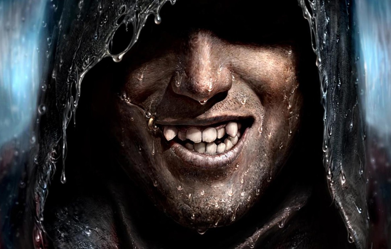 Photo Wallpaper Fantasy, Rain, Smile, Man, Vampire, - Evil Man Fantasy Art - HD Wallpaper 