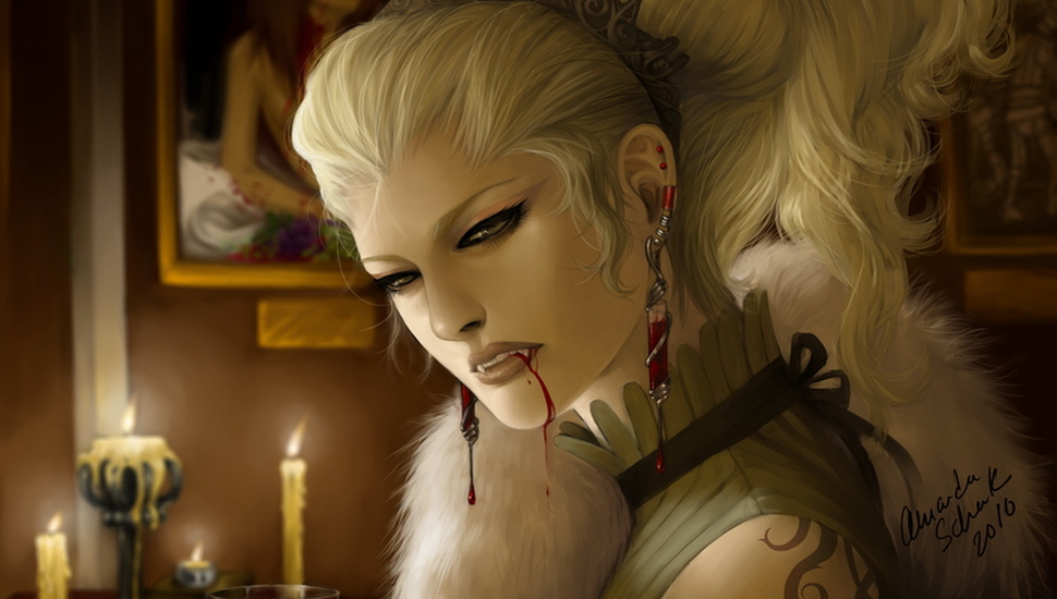 Art, Blood, Decoration, Vampire, Candles, Fur, Girl - Female Vampire Fantasy Art - HD Wallpaper 