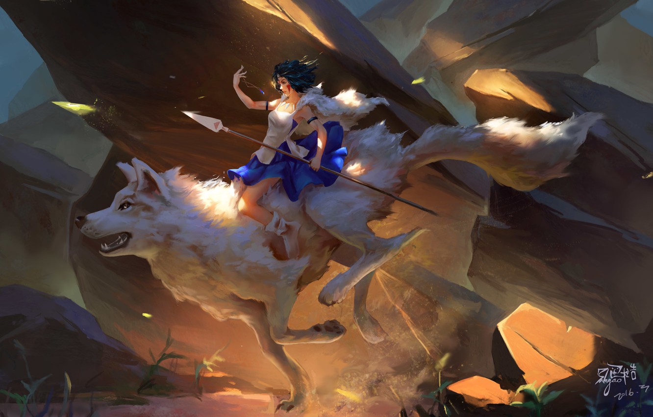 Photo Wallpaper White, Stones, Heat, Rocks, Wolf, Dust, - Princesse Mononoke Ashitaka Iphone - HD Wallpaper 