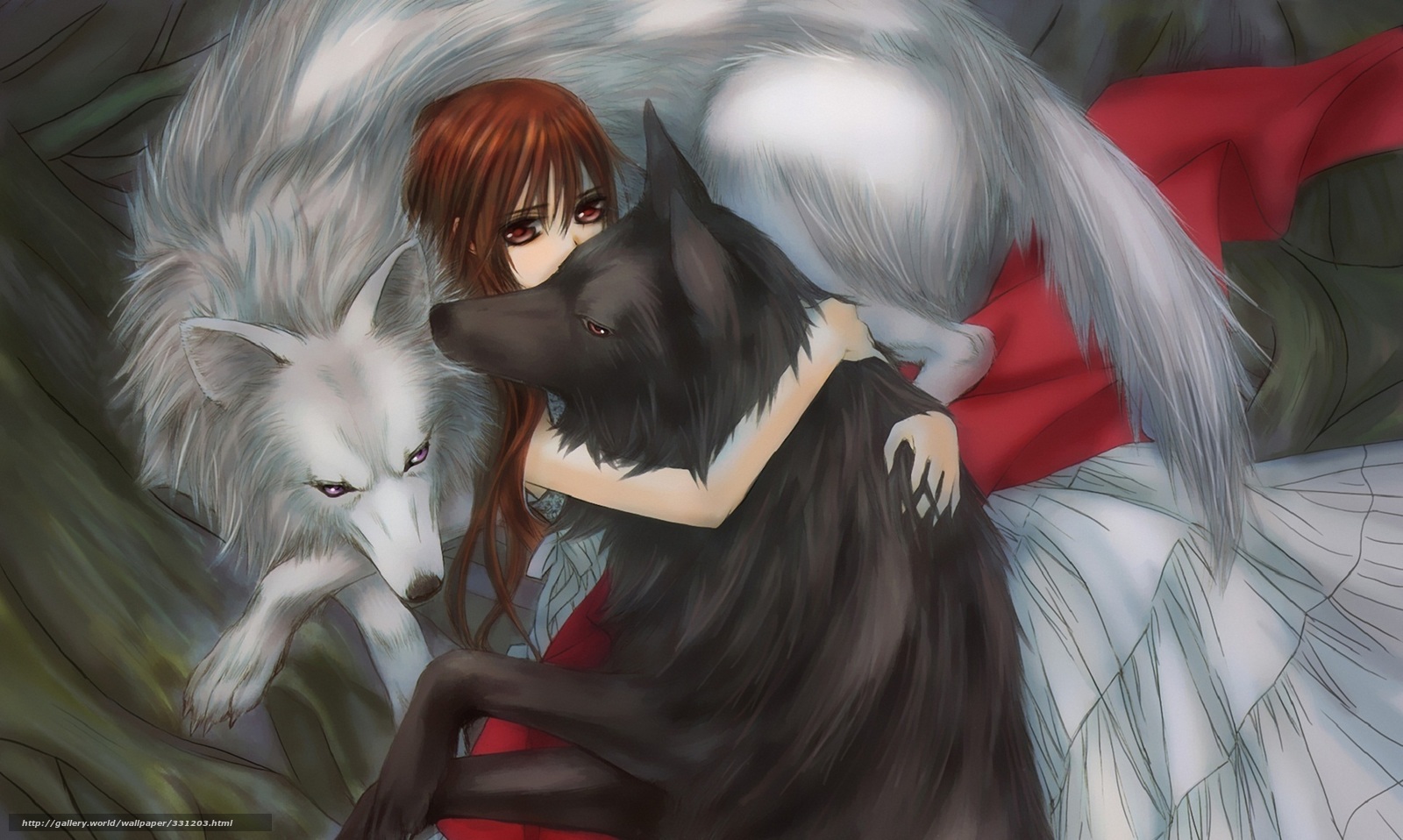 Download Wallpaper Knight Vampire, Girl, Wolves, Embrace - Anime Girl And Wolf - HD Wallpaper 