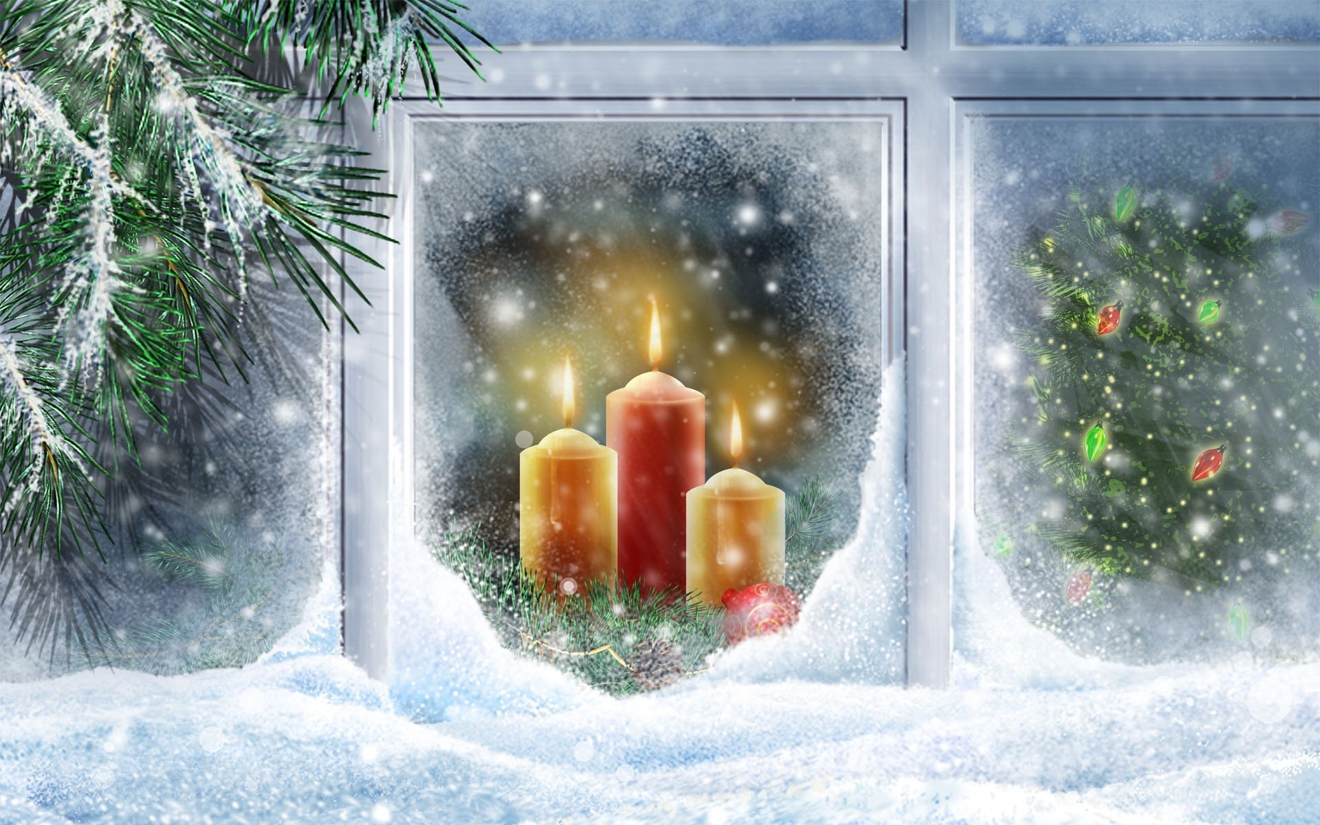 New Year Winter Christmas Snow Season Cold Frost Tree - Winter Christmas Scenes - HD Wallpaper 