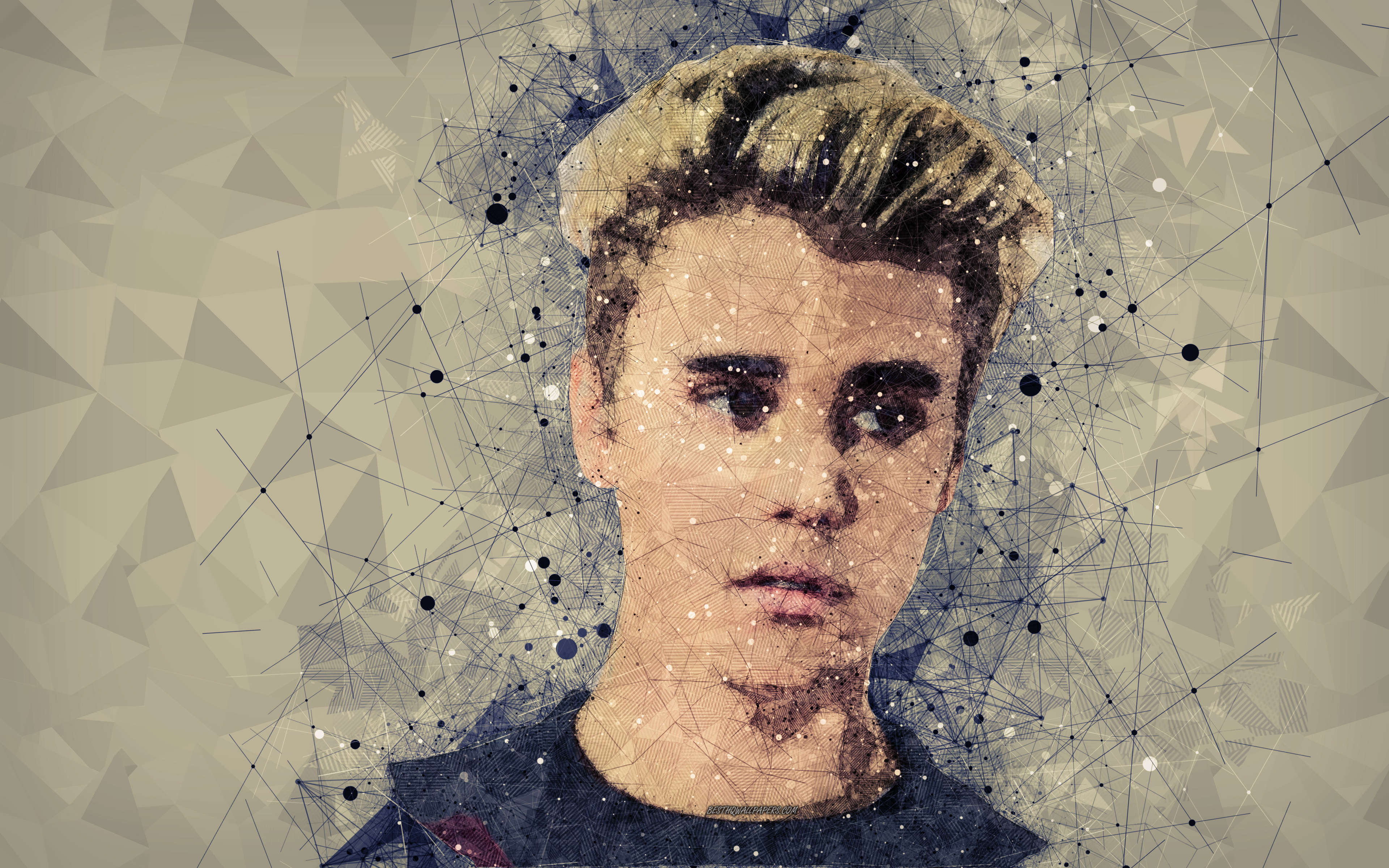 Justin Bieber, 4k, Face, Creative Portrait, Geometric - Justin Bieber Imagens 4k - HD Wallpaper 