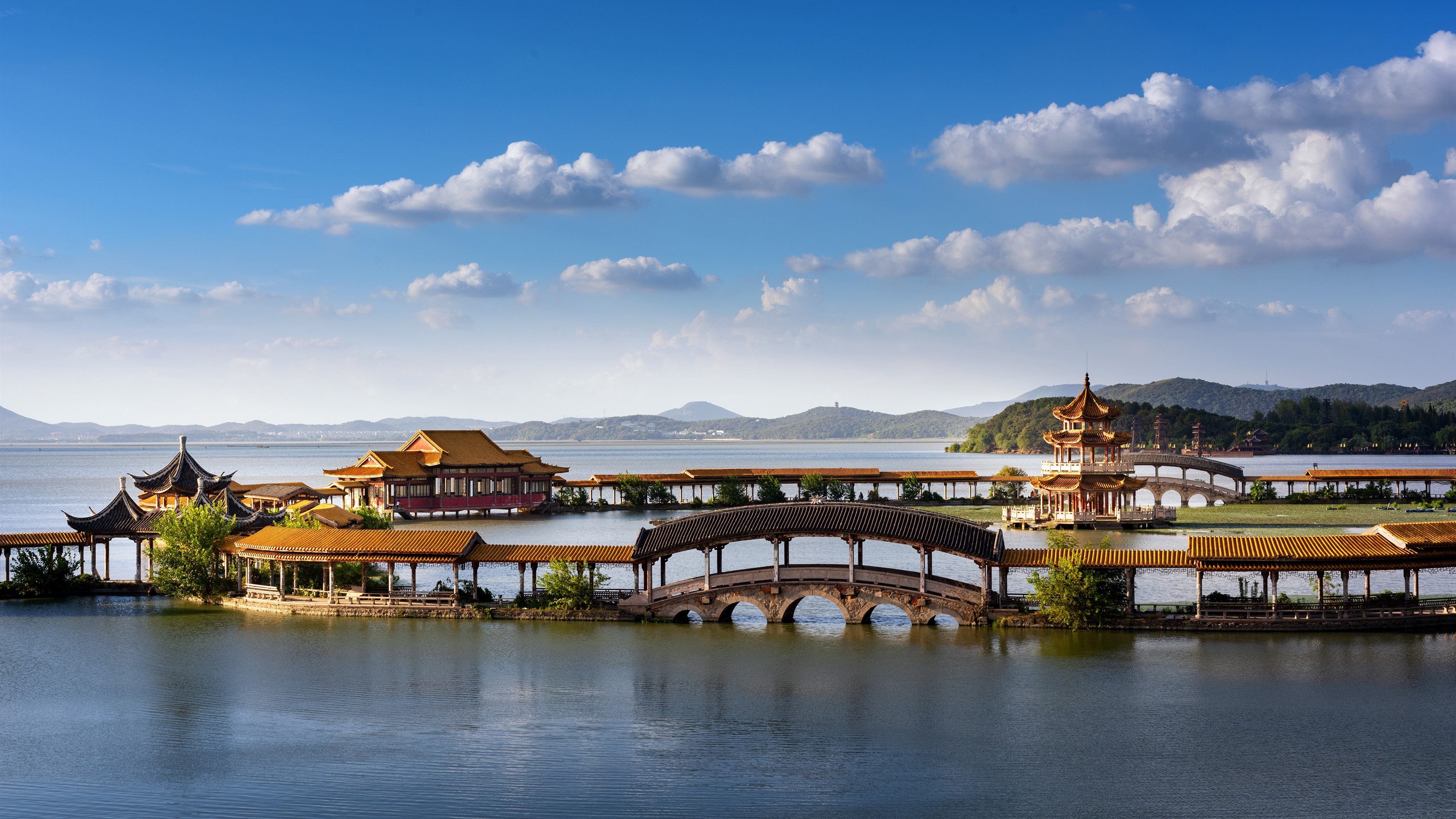 Wallpaper Beautiful Park, Tongyi Jiayuan, Lake, Wuxi, - Viaduct - HD Wallpaper 