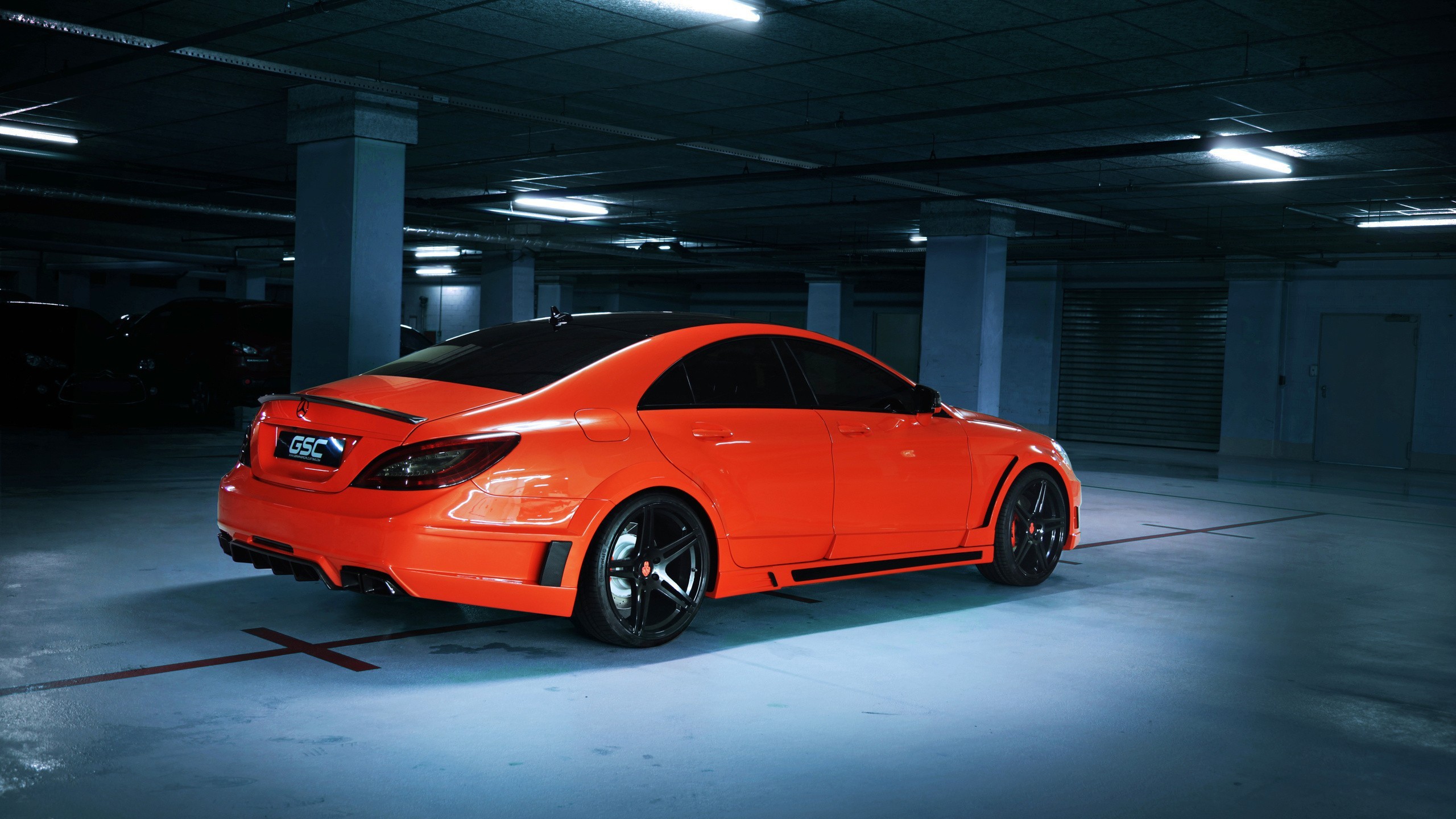 Red Mercedes Benz In A Parking Lot In The Basement - HD Wallpaper 