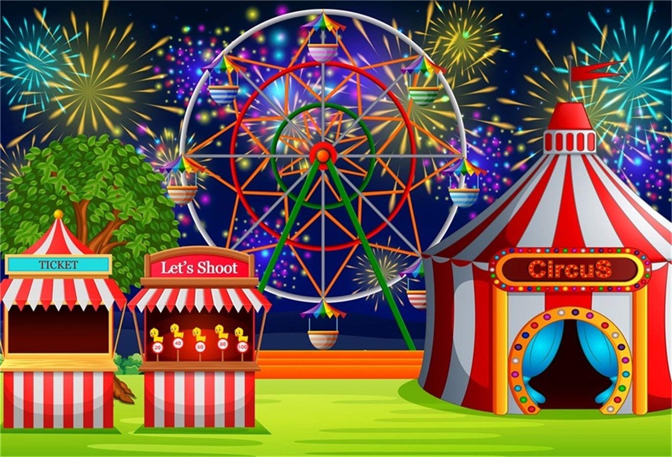 Aofoto 5x3ft Fairground Circus Tent Backdrop Cartoon - Background Cartoon Amusement Park - HD Wallpaper 