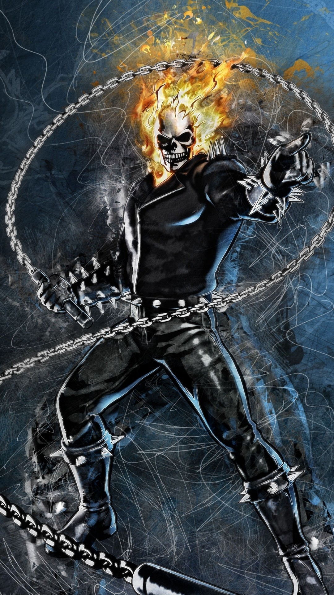 Ghost Rider, Chains, Skull, Digital Art - 1080x1920 Wallpaper 