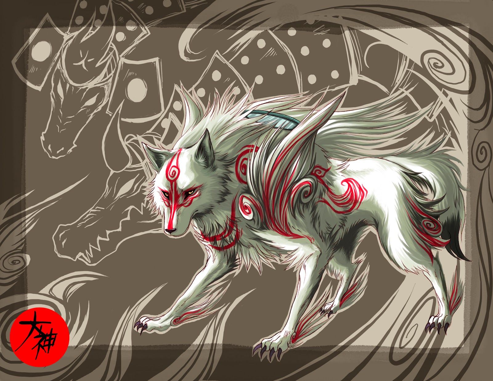 Amaterasu Okami Orochi Capcom - Japanese Wolf God Tattoo - HD Wallpaper 
