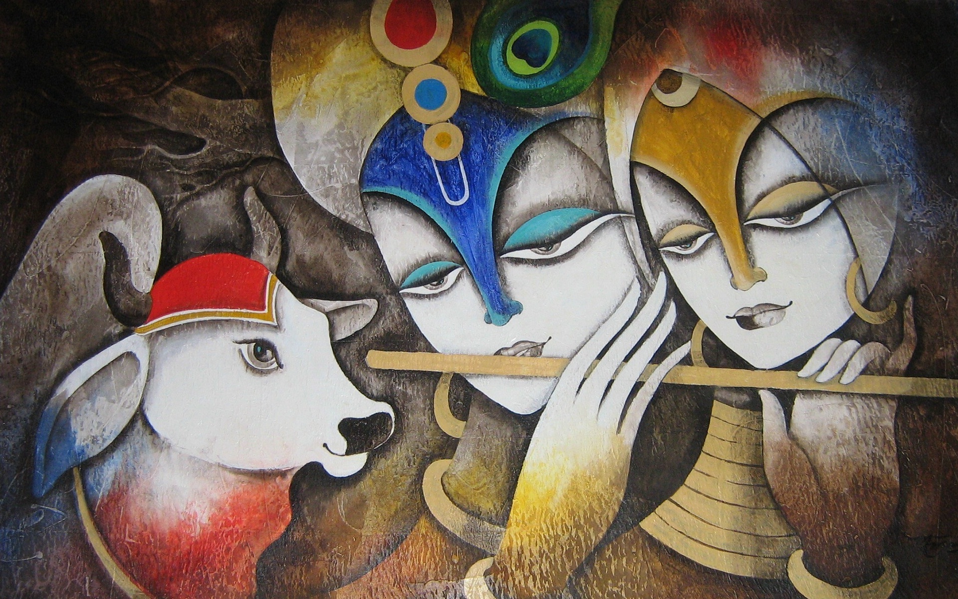 Happy Janmashtami Celebration High Resolution Wallpapers - Painting Of Krishna And Radha - HD Wallpaper 