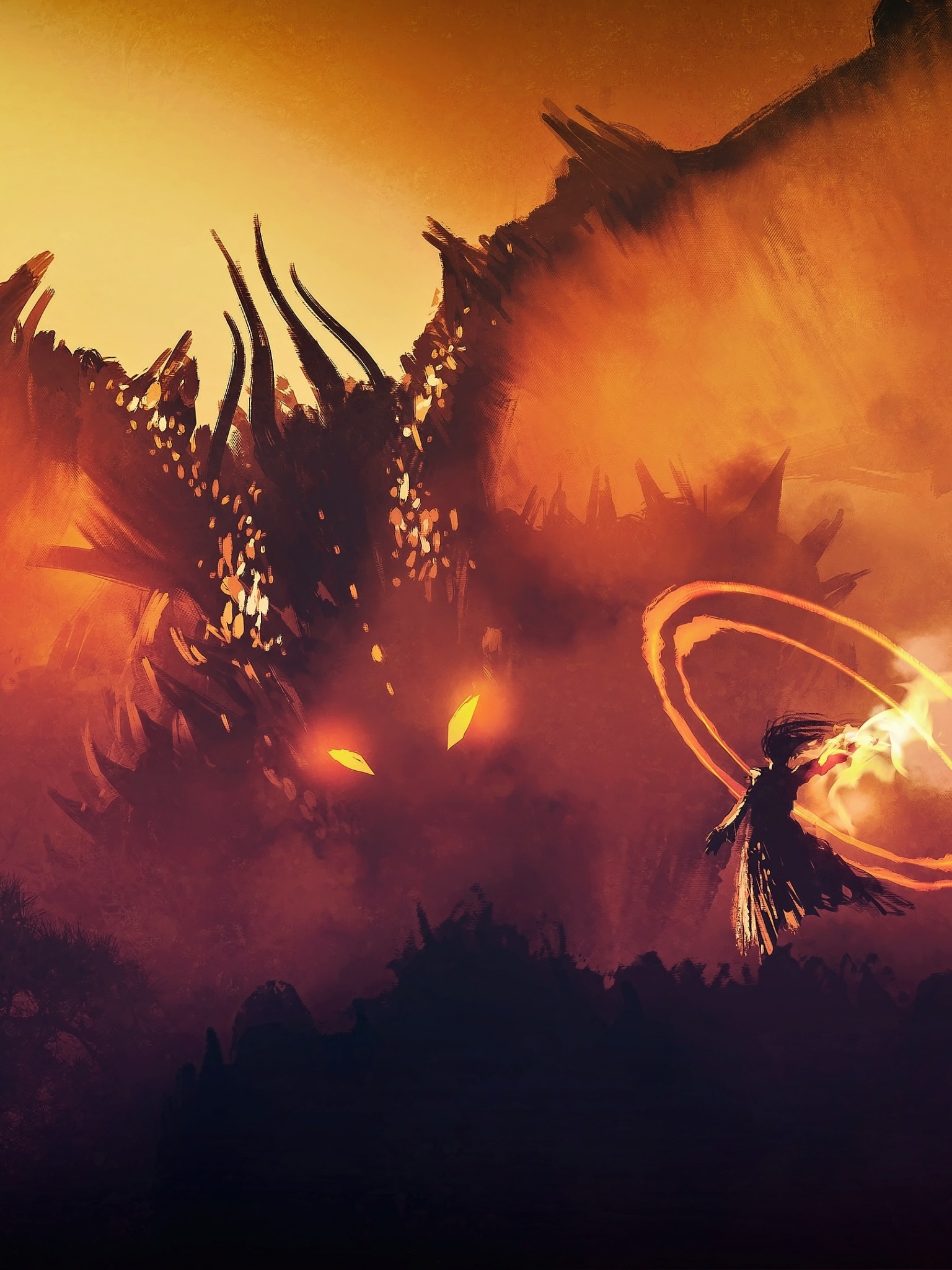 Titan Dragon, Fiery, Wings, Wizard, Magician - Trip Fantasy - HD Wallpaper 