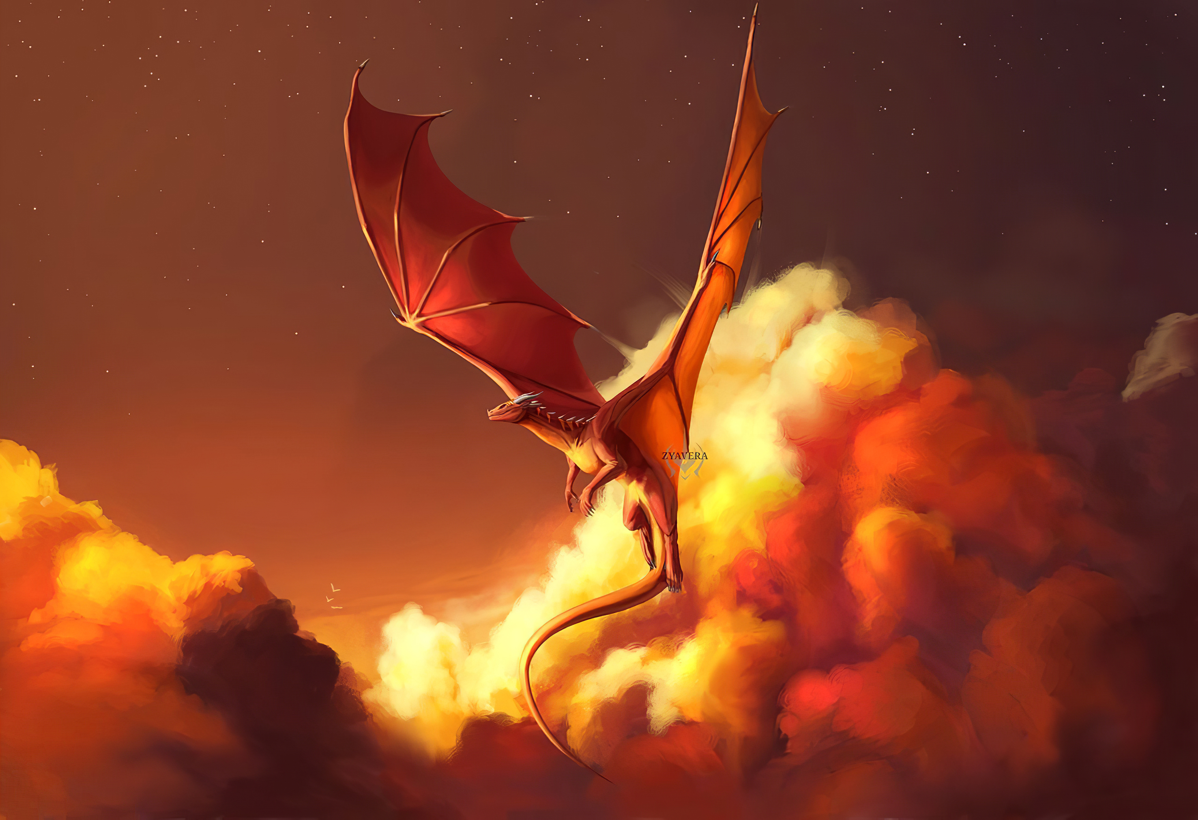 Fiery Dragon Sunset - Wallpaper - HD Wallpaper 