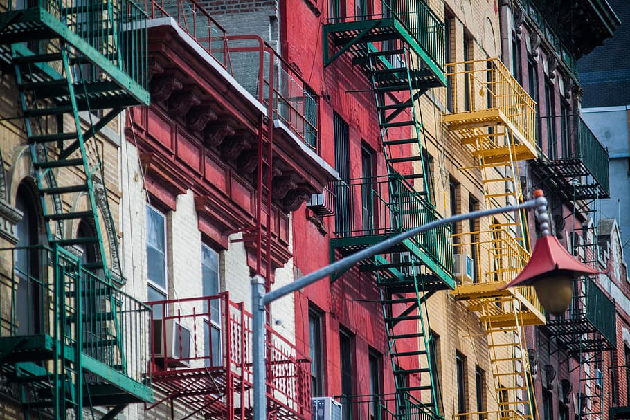 Painted Buildings And Staircases, Green Fire Exit Stairs, - New York - HD Wallpaper 