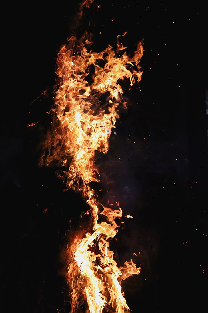 Red Fire, Bonfire, Flame, Dark Background, Fire - Bonfire - HD Wallpaper 