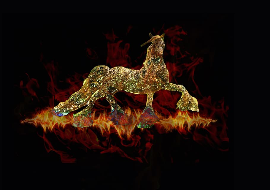 Horse, Fire, Abstract, Flame, Black Background, No - HD Wallpaper 