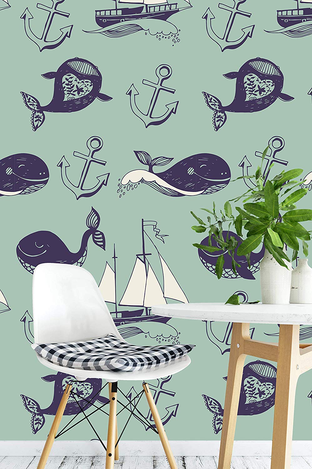 Removable Wallpaper With Wallpaper, Nautical Whale - Windsor Chair - HD Wallpaper 