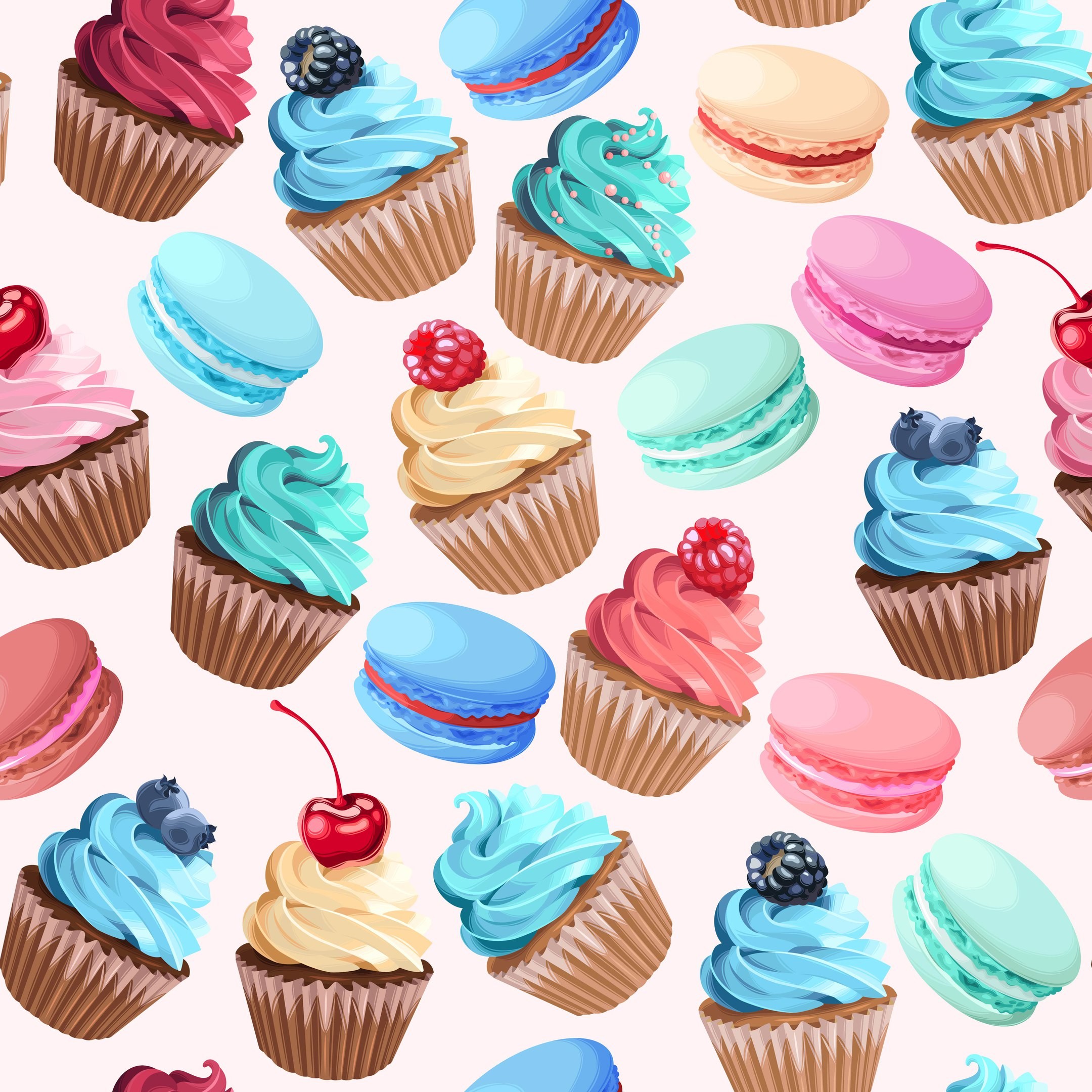 Background, Illustration, Pattern, Cute, Art, Food, - Cupcakes Background - HD Wallpaper 