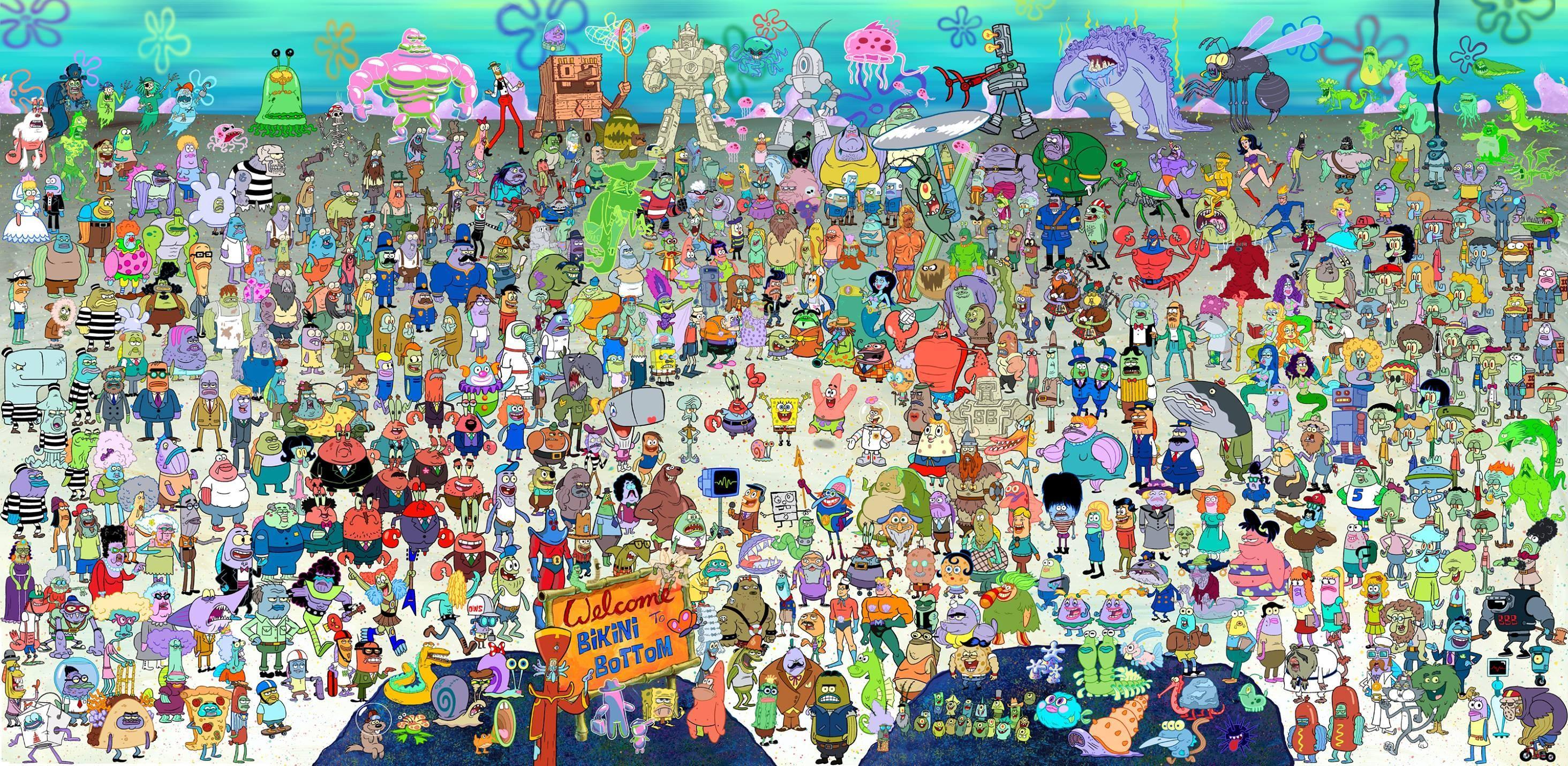 Spongebob Wallpapers For Desktop - Every Spongebob Character In One - HD Wallpaper 