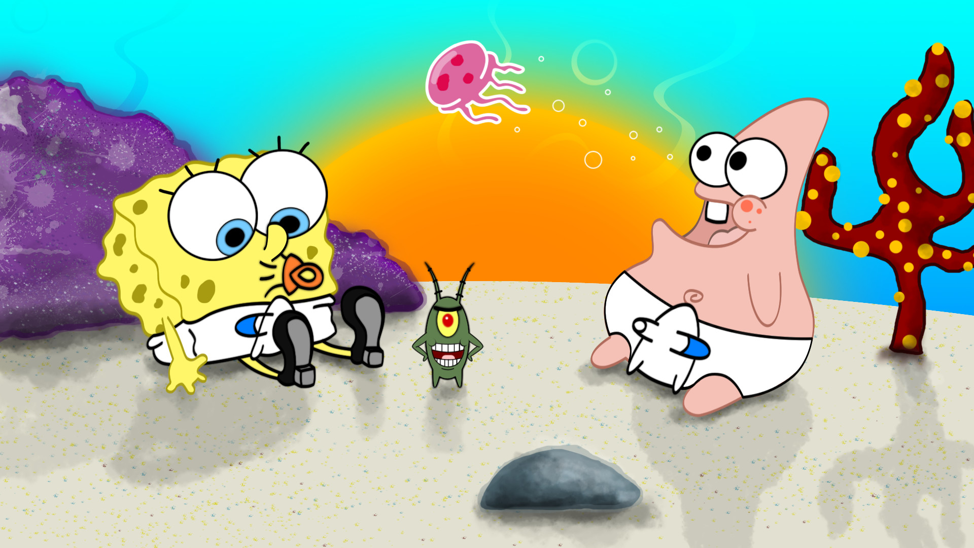 Baby Spongebob And Patrick - HD Wallpaper 