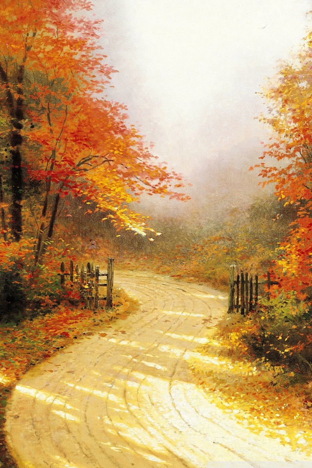 Thomas Kinkade Autumn Lane - HD Wallpaper 