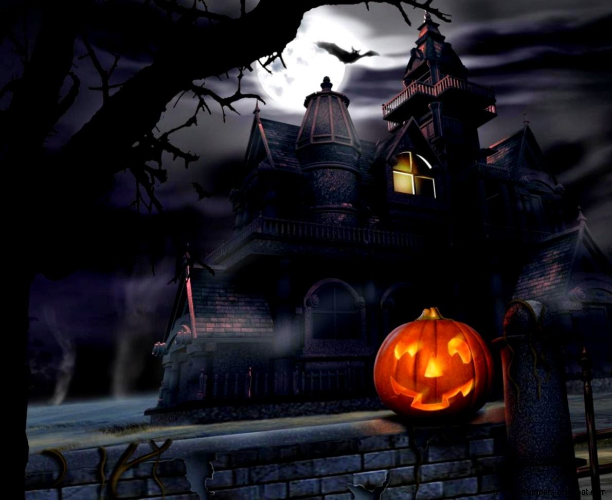 Halloween Pumpkin Dark Castle Bat Vampires Fog Widescreen - Halloween Desktop Backgrounds - HD Wallpaper 