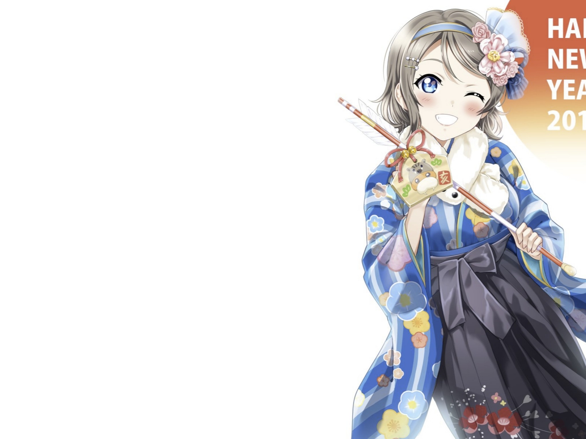 Watanabe You, Love Live Sunshine, Wink, Happy New Year - Anime - HD Wallpaper 