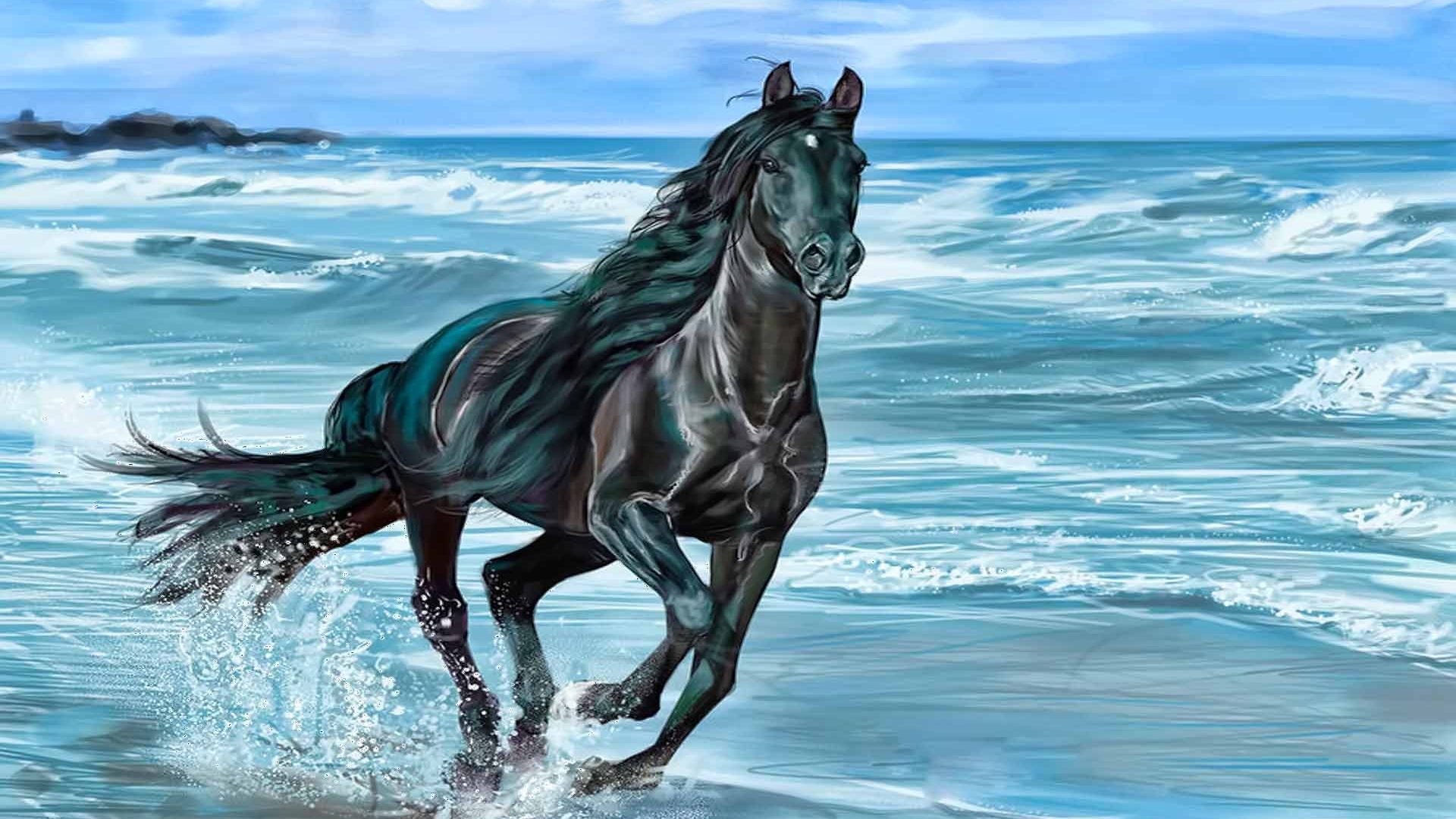 Black Horse Hd Picture - Running Horse Wallpaper Desktop Background - HD Wallpaper 