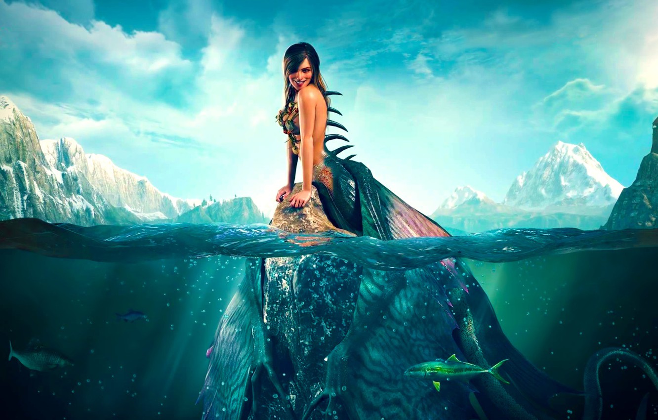 Photo Wallpaper Sea, The Sky, Look, Clouds, Smile, - Witcher Siren - HD Wallpaper 