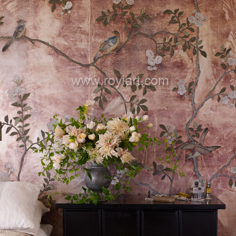Chinoiserie Hand Painted Wallpaper Colours On Real - De Gournay Wallpaper Pink - HD Wallpaper 