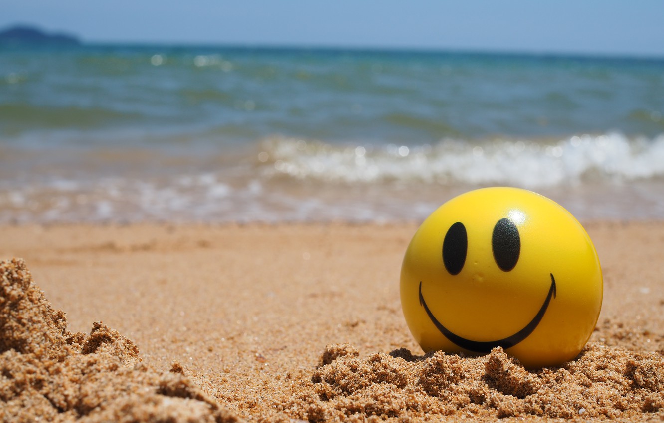 Photo Wallpaper Sand, Sea, Wave, Beach, Summer, Yellow, - Smiley - HD Wallpaper 