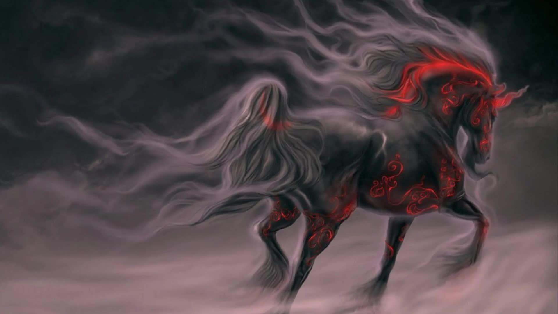 Black And Red Unicorn - HD Wallpaper 