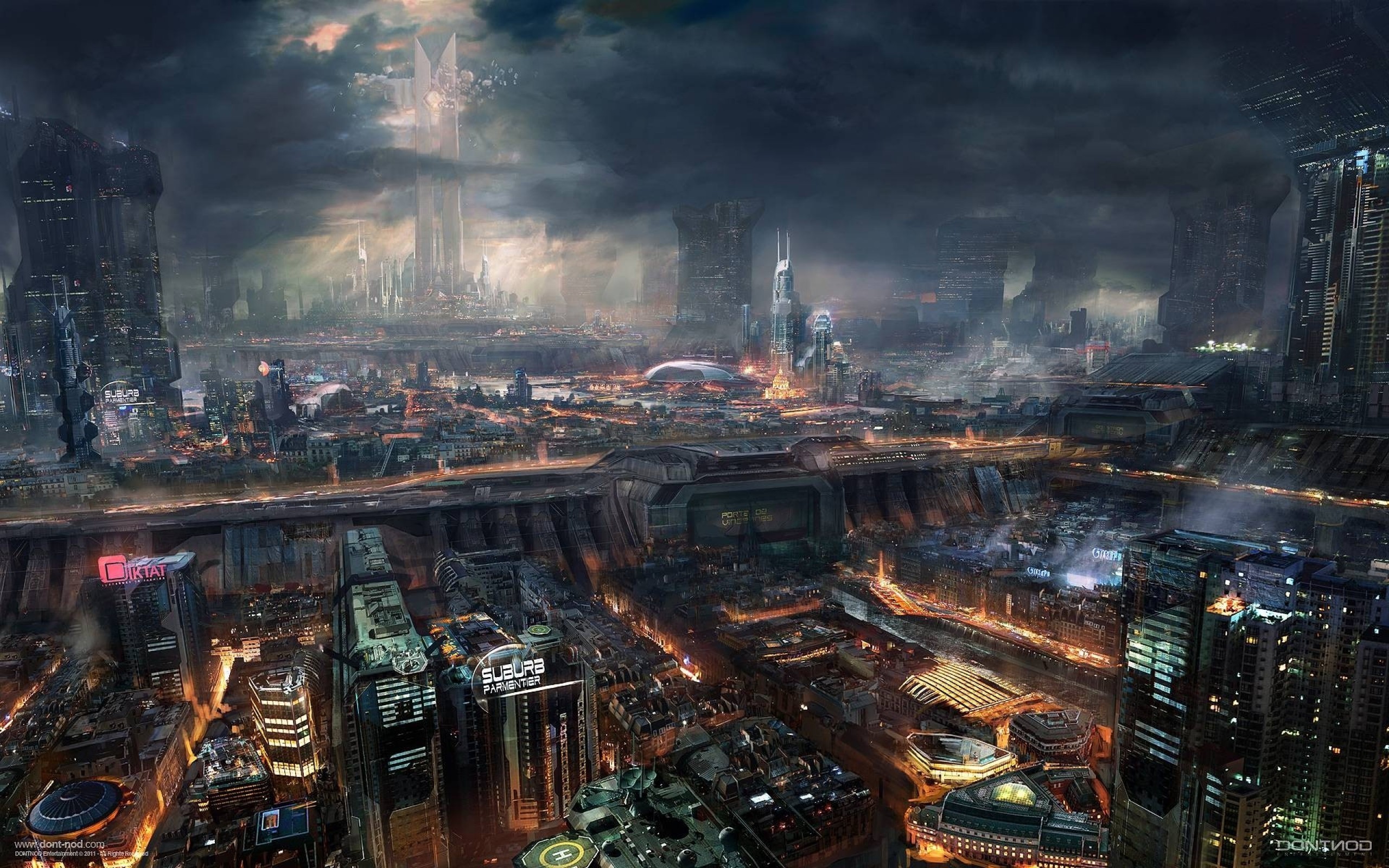 Futuristic City, Cyberpunk, Skyscrapers, Dark, Industrial, - Sci Fi City - HD Wallpaper 