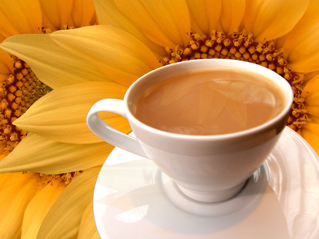 Tea And Sunflowers - Tea Cup With Tea - HD Wallpaper 