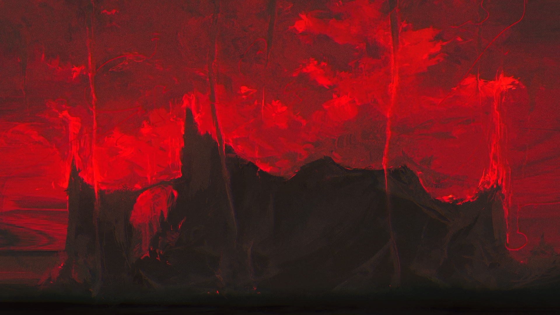Wallpaper Mountains, Dark, Art, Red, Black - Black And Red Art Background - HD Wallpaper 