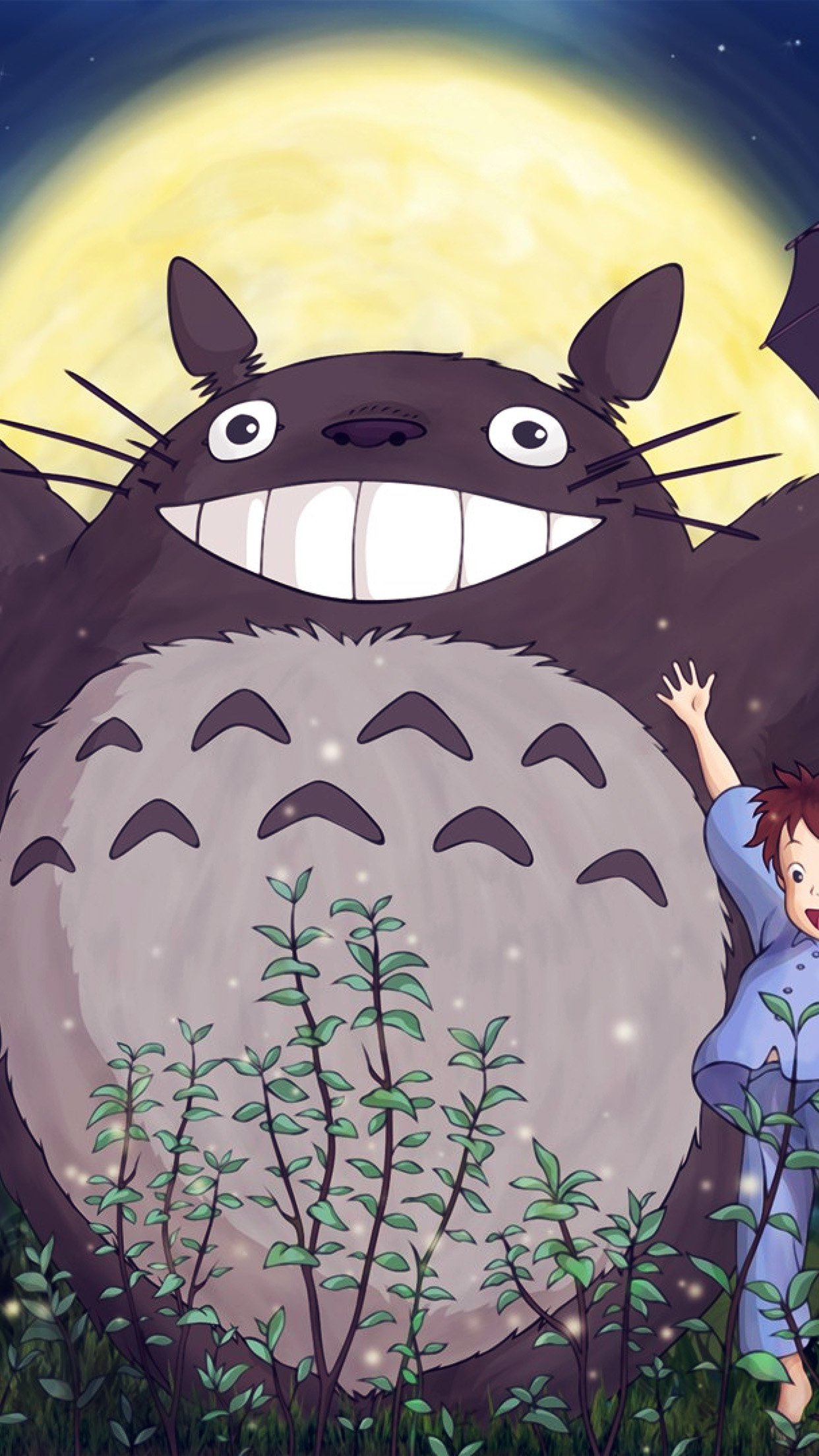 Totoro Forest Anime Cute Illustration Art Blue Android - Cute Wallpaper Iphone Xs Max - HD Wallpaper 