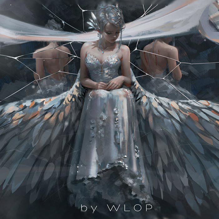 Triple Screen Wlop Wallpaper Engine - Ice Princess Wlop Bed - HD Wallpaper 