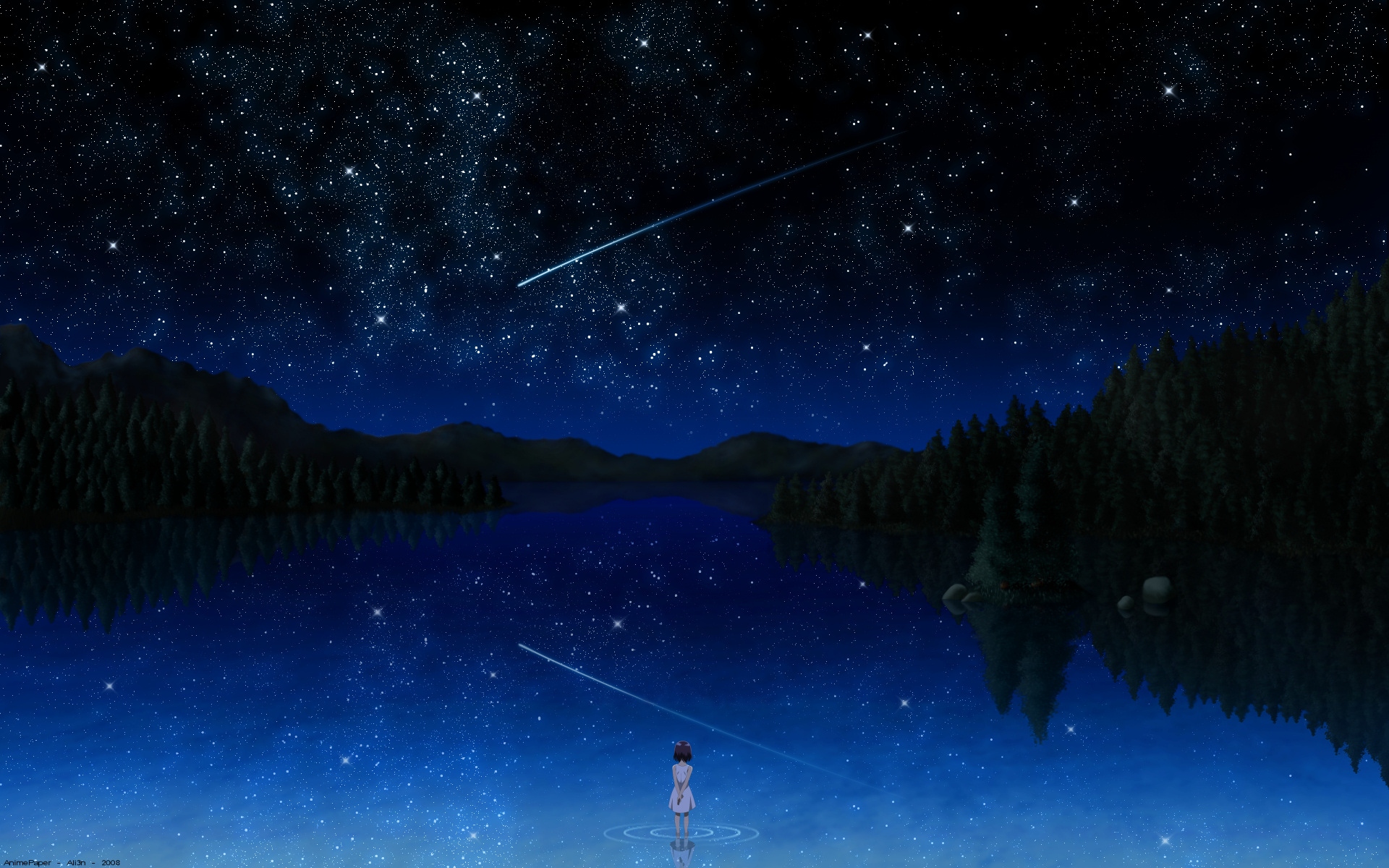 Night Sky Anime Background - HD Wallpaper 