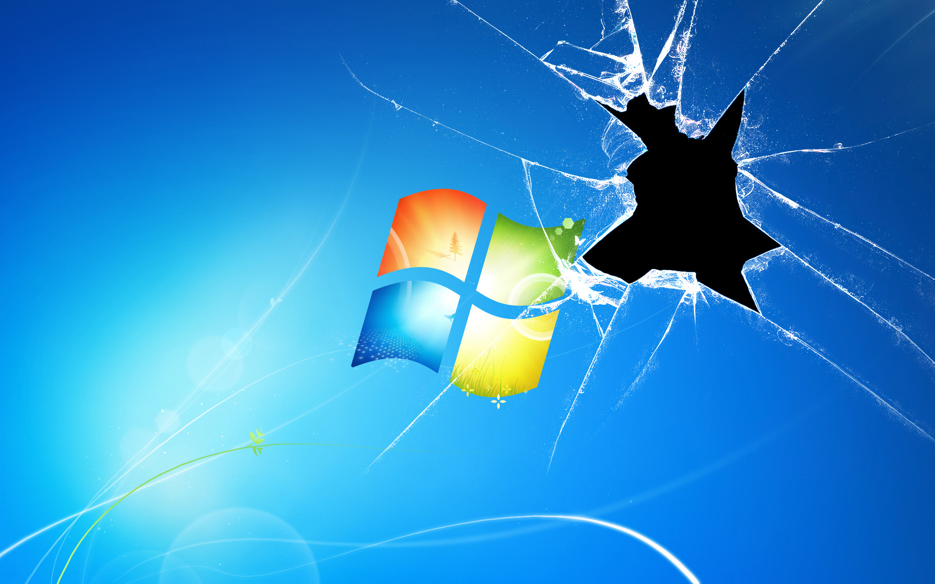 Broken Screen Over A Windows Logo Wallpaper - Windows 7 Cracked Screen - HD Wallpaper 