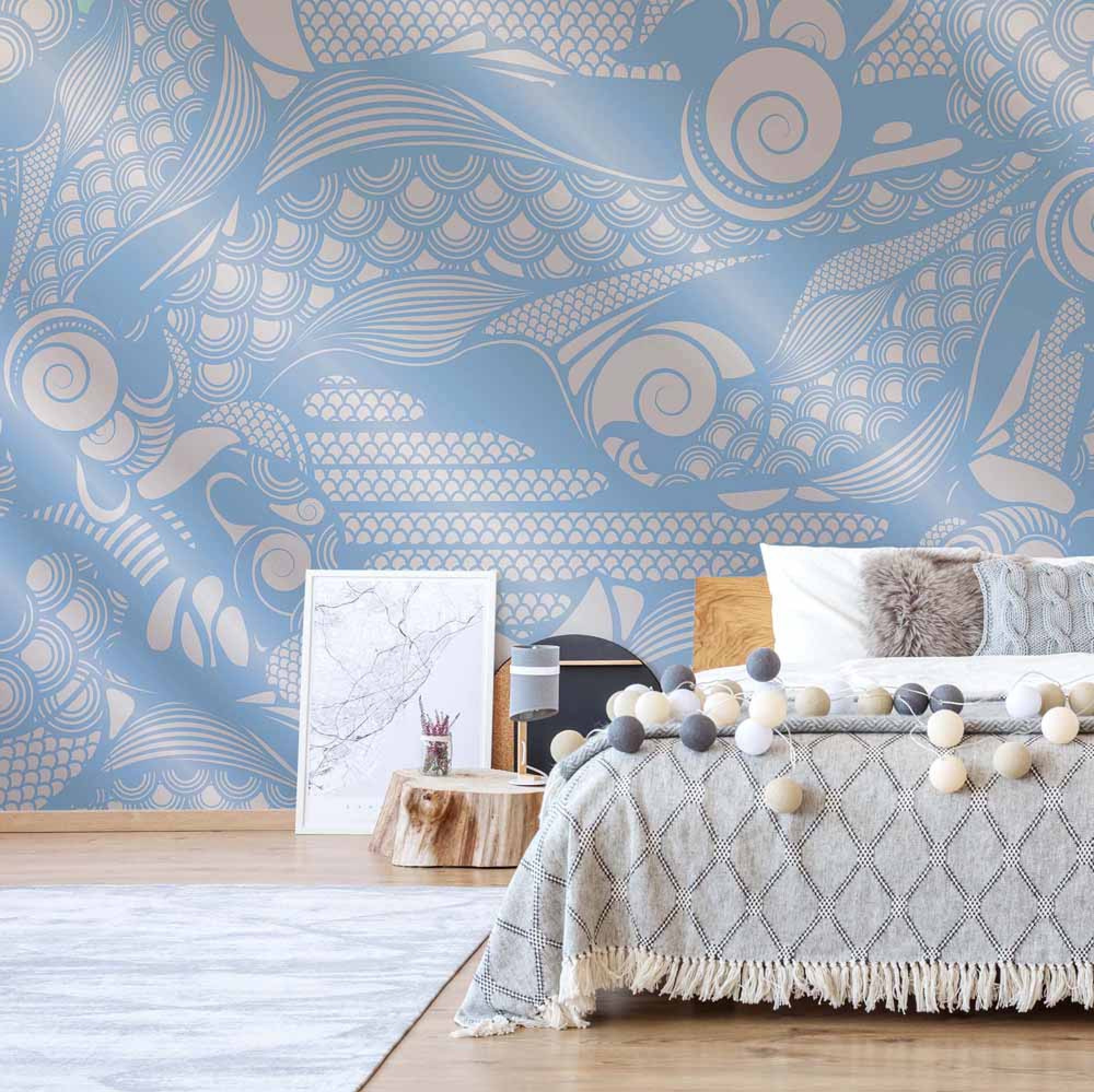 Tribal Design - Mural On Bedroom Wall - HD Wallpaper 