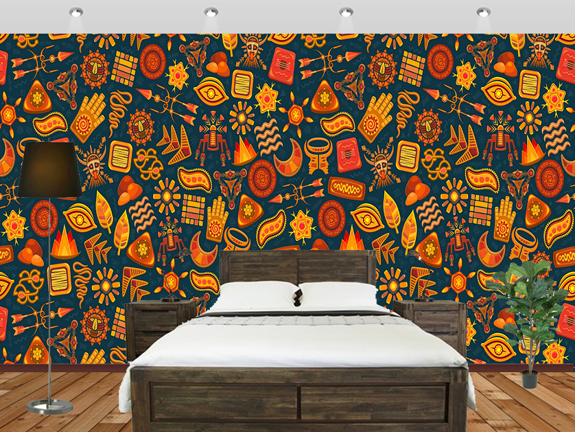 Ancient Tribal Patterns Bedroom - Mural - HD Wallpaper 