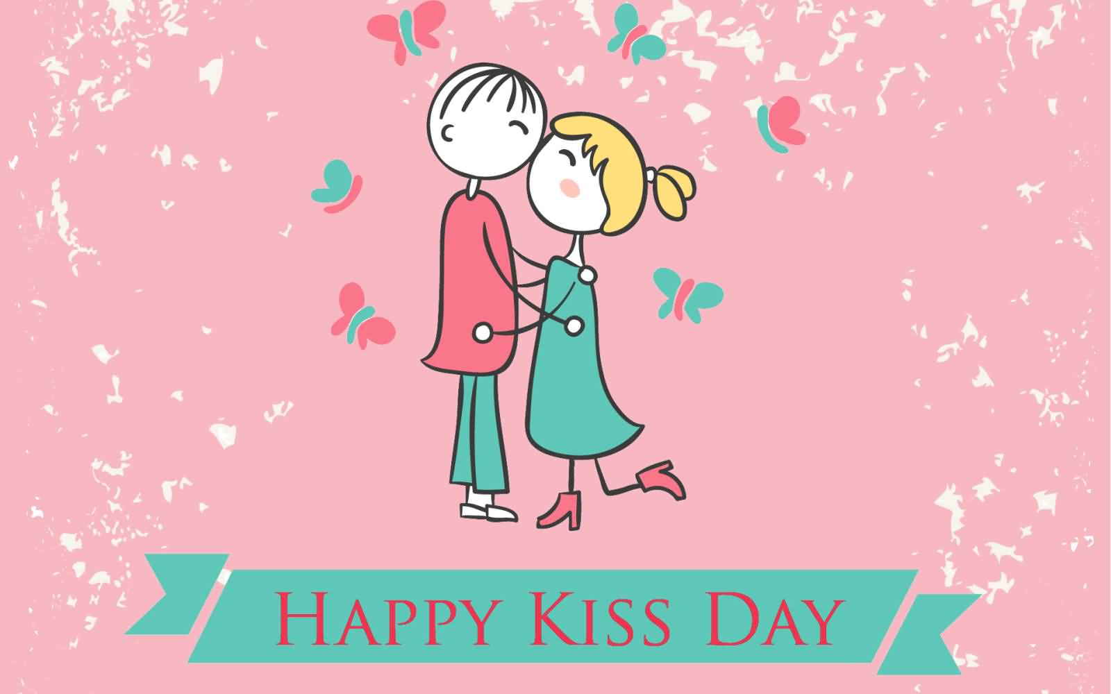 Happy Kiss Day 2017 Kissing Couple Illustration - Happy Kiss Day Date 2019 - HD Wallpaper 